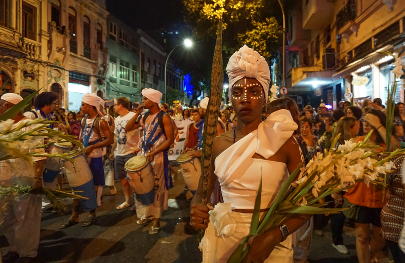 Followers of the Afro-Brazilian religion of Candomblé participated in the protest.